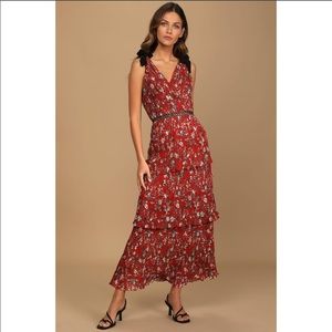 Lulus Rust Sophistication Pleat Dress